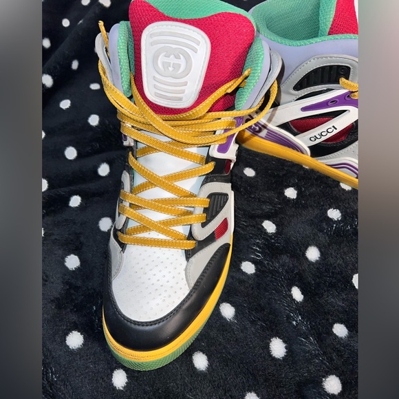 Gucci Men's Gucci Basket High-Top Sneakers Demetra with Mixed Fabrics and Rubber - Picture 8 of 11